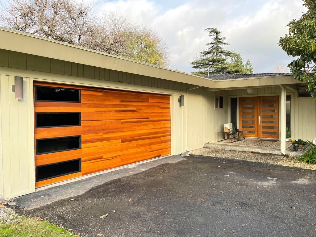 White long-panel garage door with windows, Pacific Beach