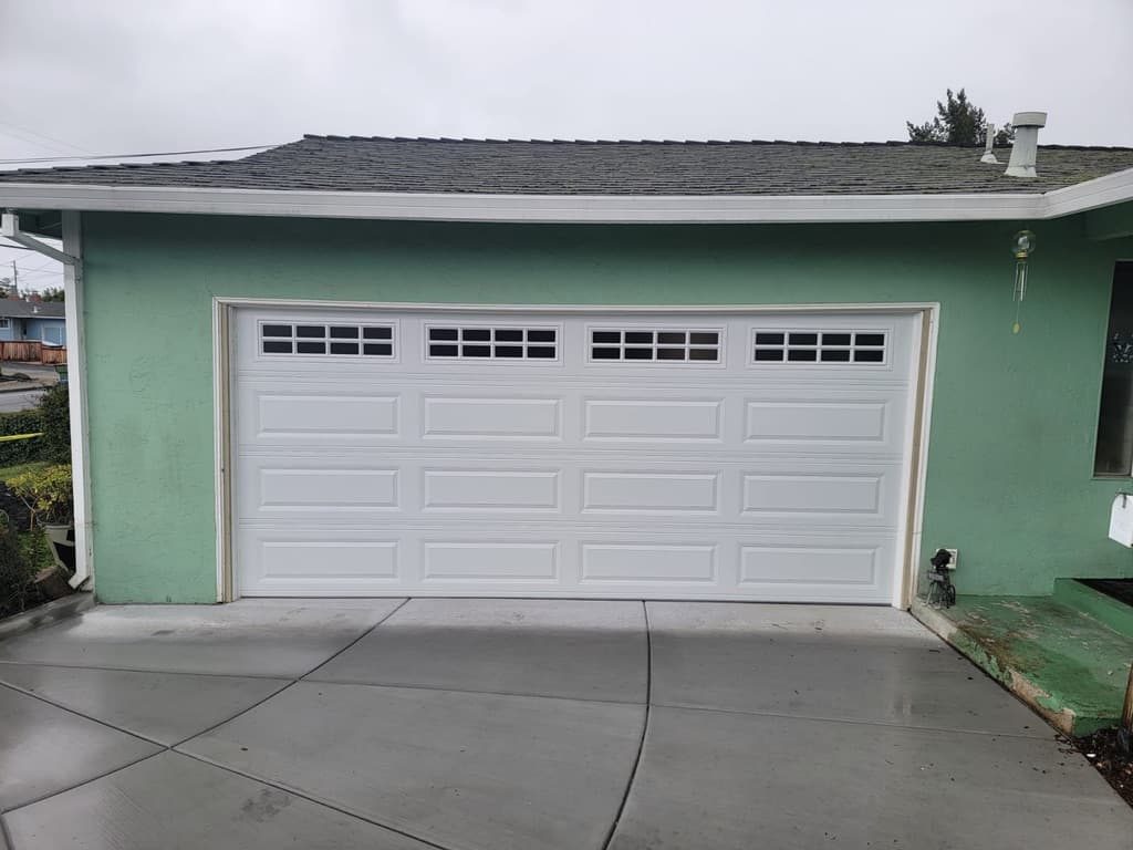 Tigerwood modern garage door with frosted side windows, Hillcrest
