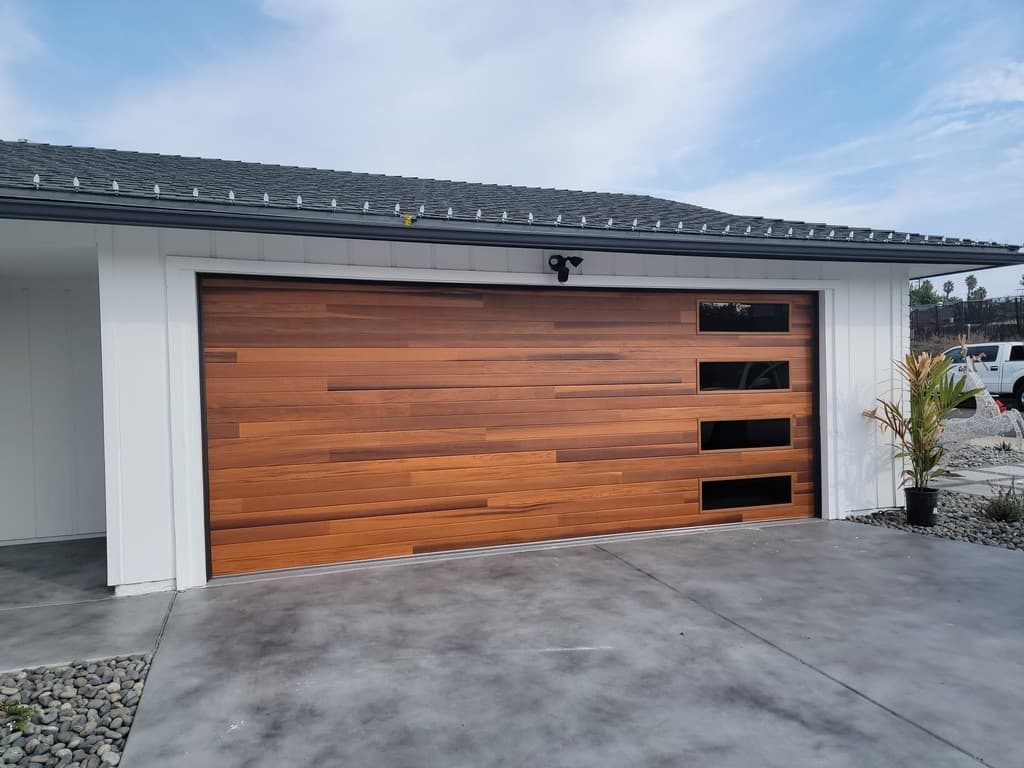 Gray wood-grain carriage garage door, Chula Vista