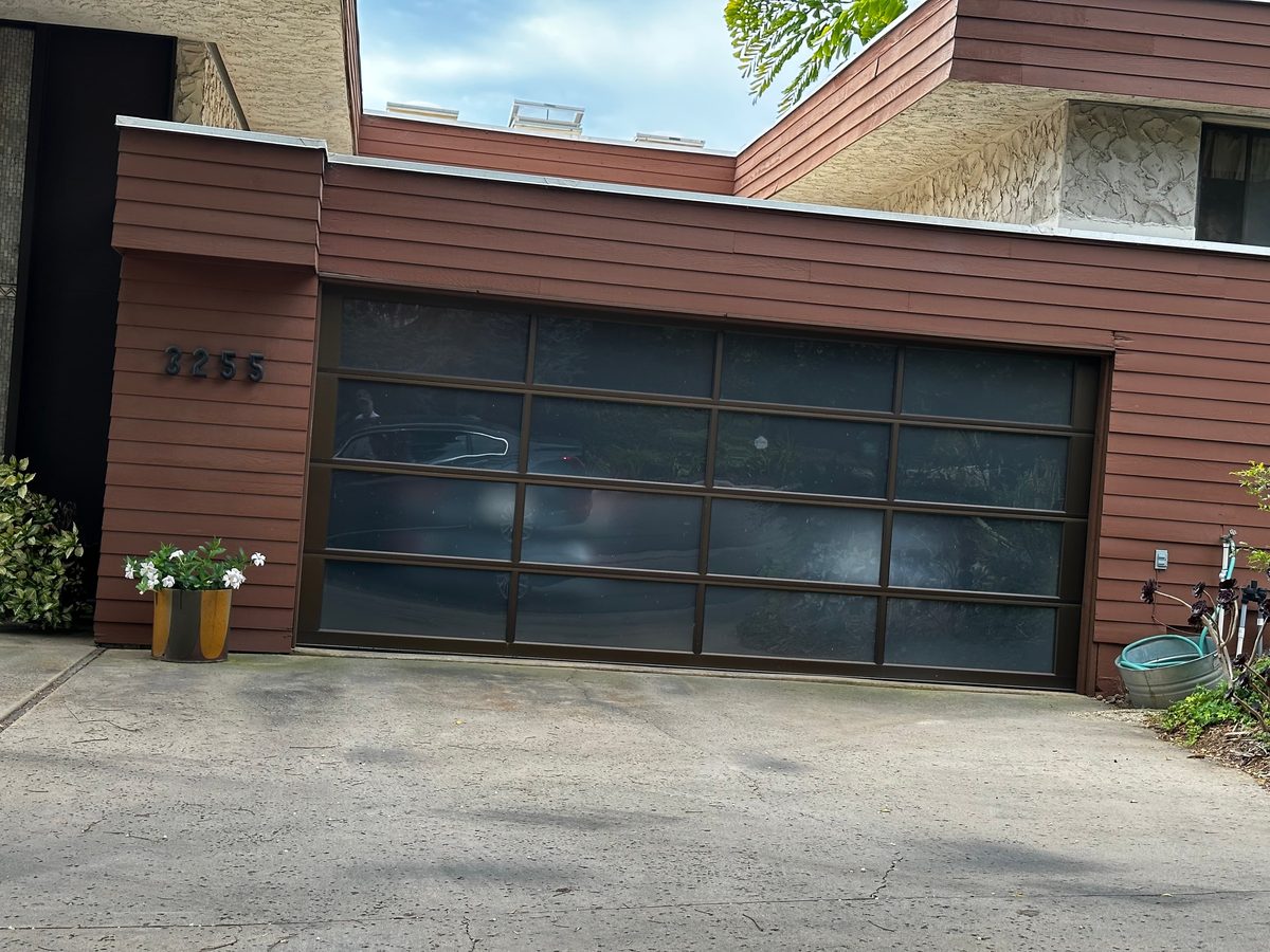 Bronze full-view glass garage door, La Jolla